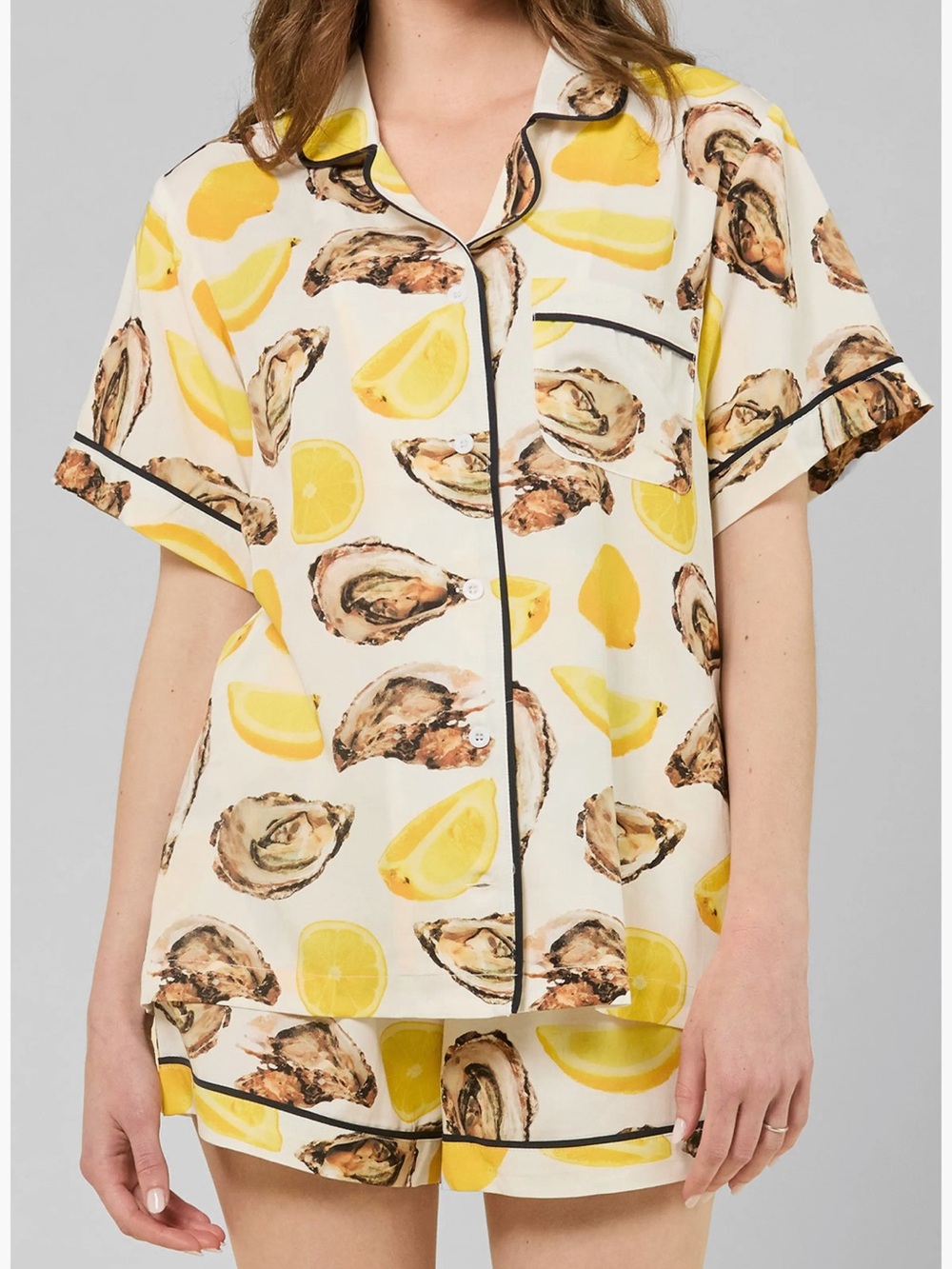 Katie Kime Oyster & Lemon Print Short Pajama Set - Cream Yellow
